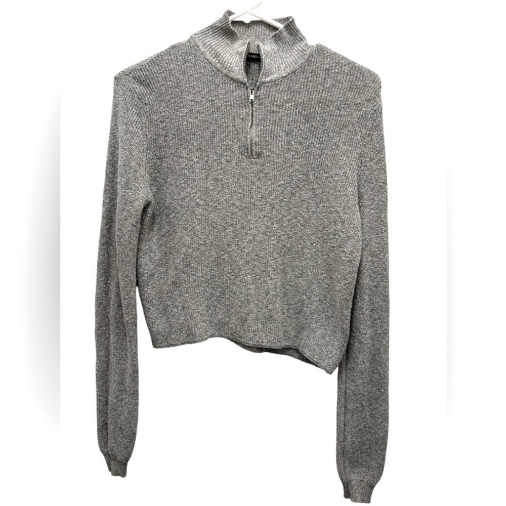 Brandy Melville Gray Ribbed Quarter Zip Sweater